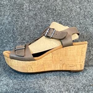 Clarks Artisan Womens 9 Caslynn Paula Tan Cork Wedge Heel Comfort Shoes Sandals